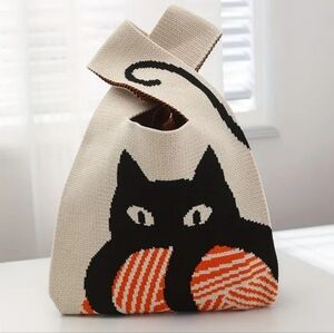 Cat knitted tote bag